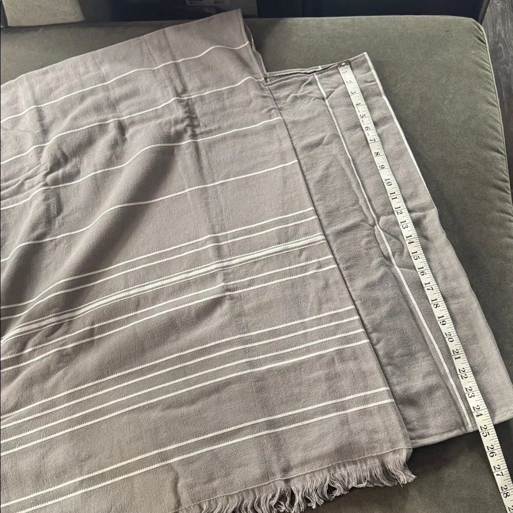 Adult Unisex Gray Striped Poncho Towel & Headband 100% Cotton Turkish Robe NEW